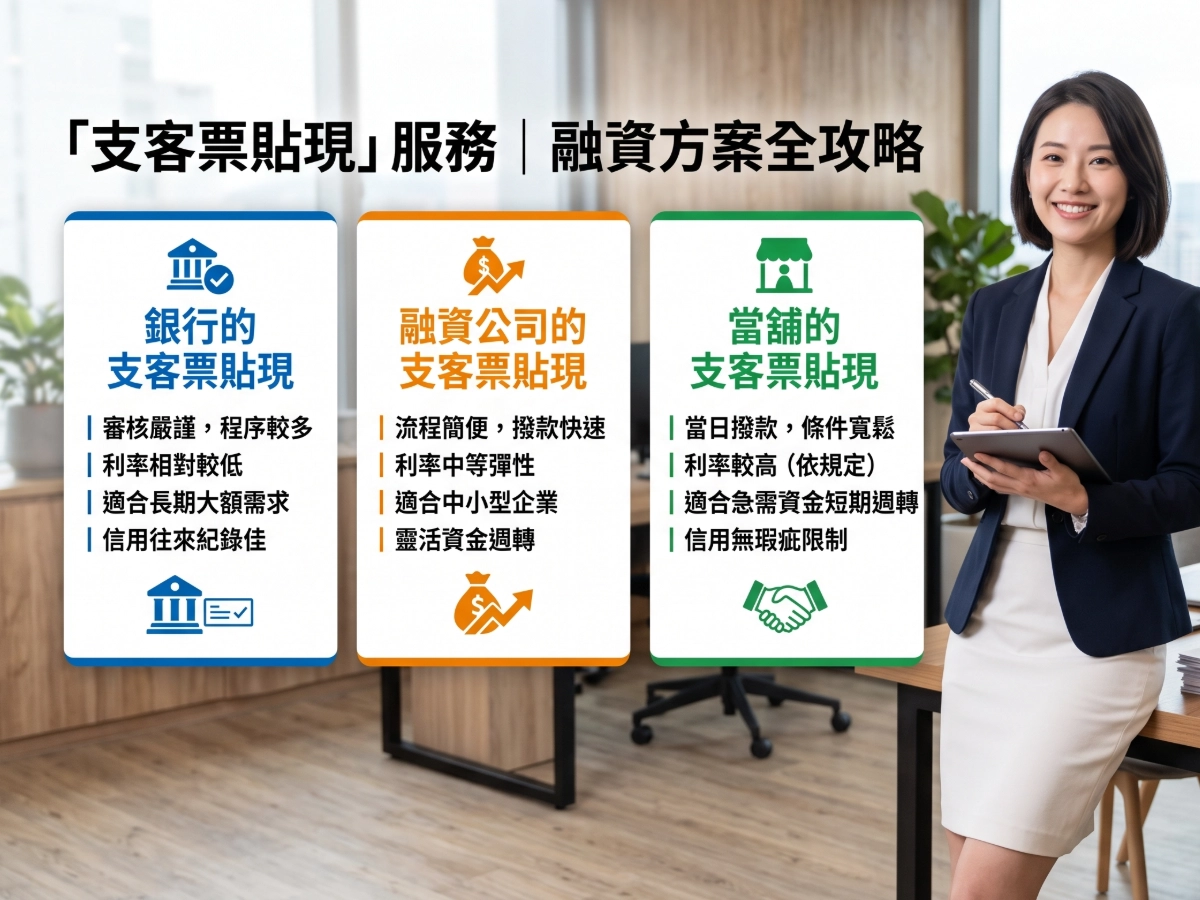 「支客票貼現」服務，三大申辦管道的比較